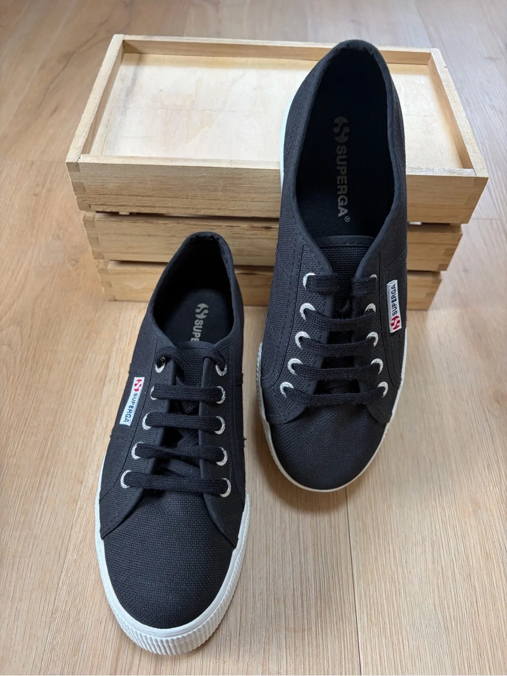 Superga Black Canvas Platform Sneakers